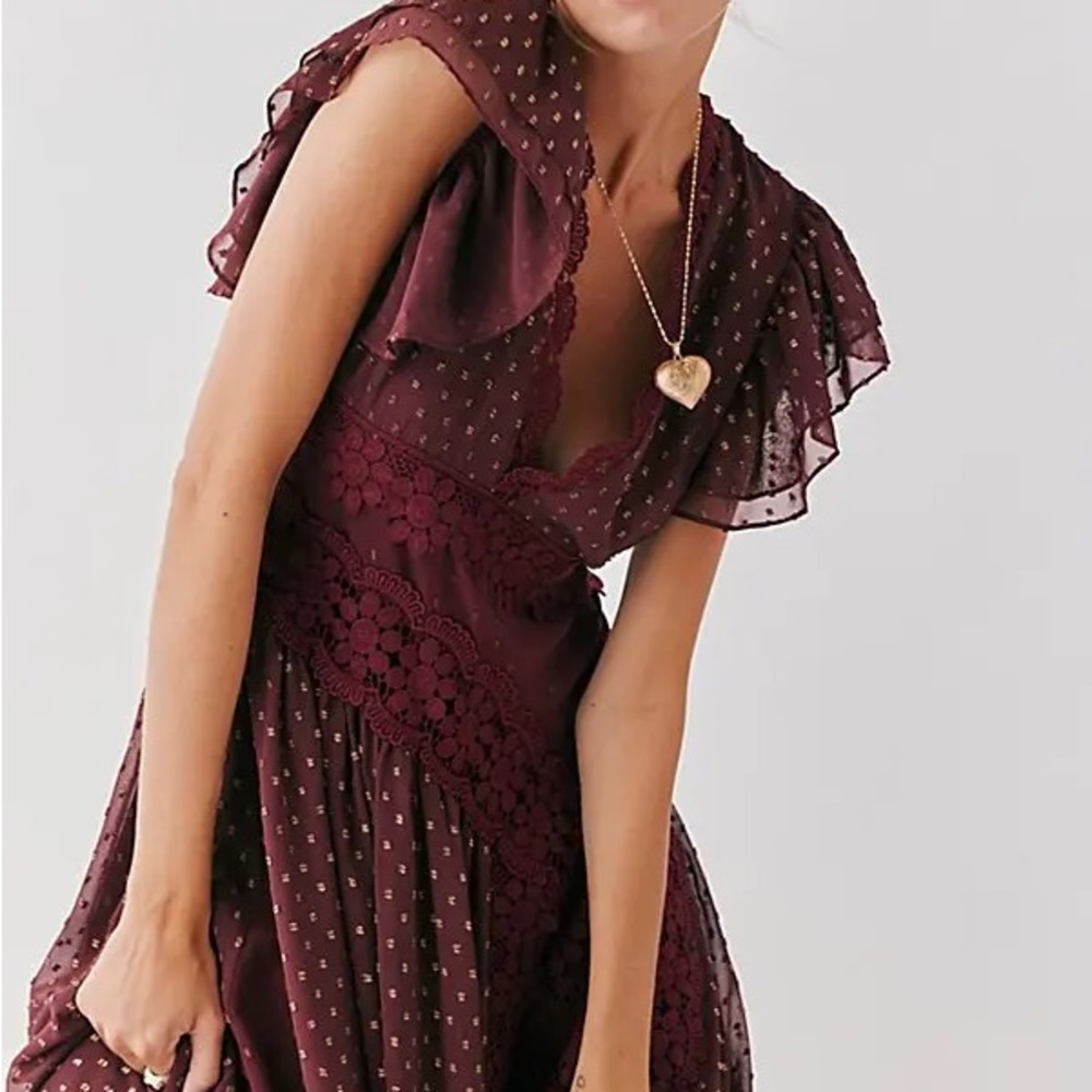 Free People Wine Red Polka Dot Maxi Dress - Picture 2 of 15